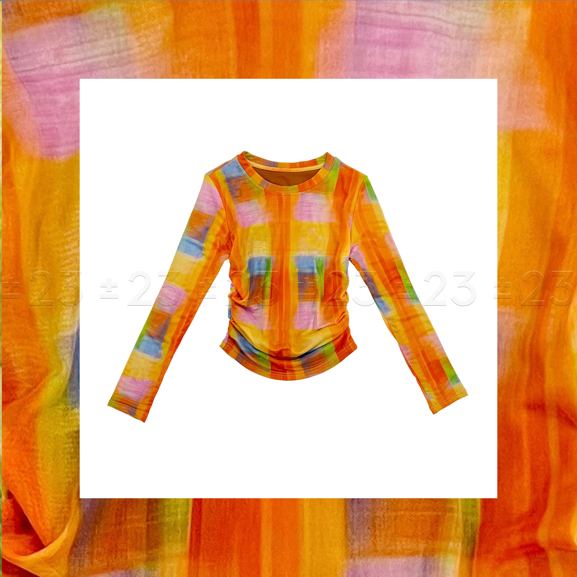 Kenny‘s ±23【双12维C】FW24133初秋橙色油画彩块网纱收腰圆领长袖