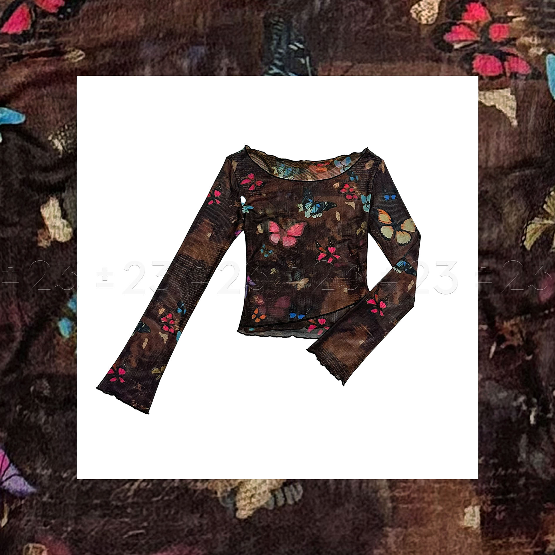 Kenny‘s ±23【花蝶-618】SS25003咖色春夏复古显瘦一字肩长袖网纱