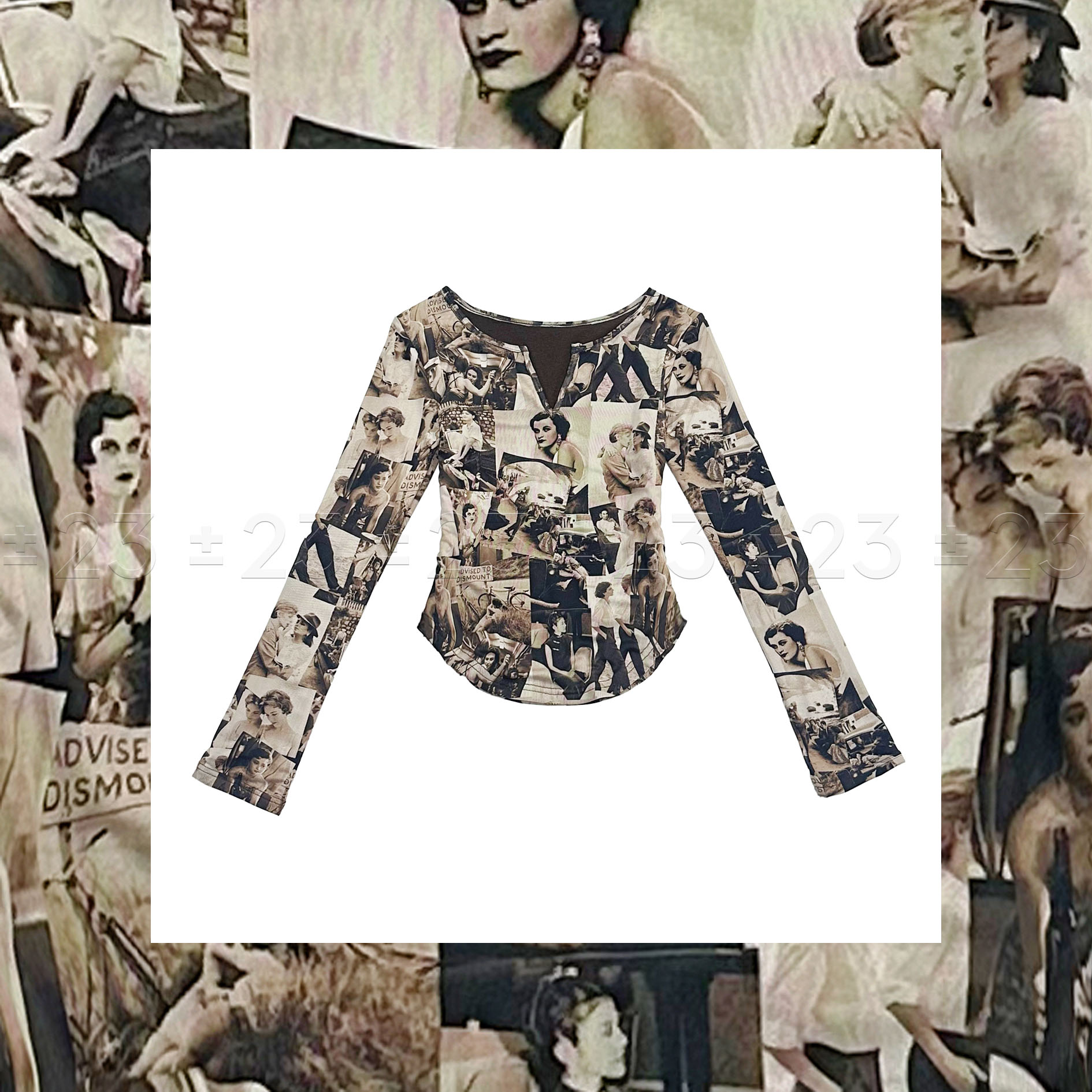 Kenny‘s ±23【双12Movie】FW24124秋冬咖色古着风印花修身显瘦小v领