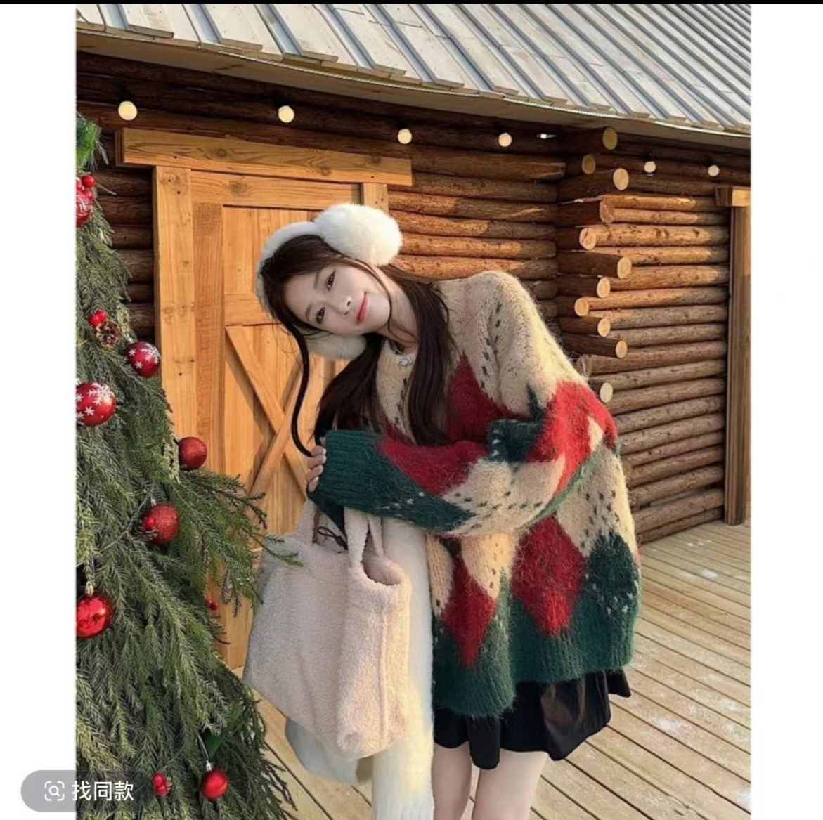 （001-100）新款慵懒风时尚秋冬条纹开衫冬季外套毛衣加厚女士宽松