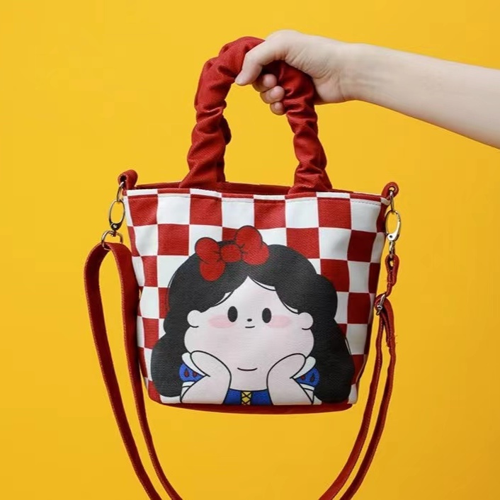 胖公主帆布包女小众设计可爱插画手提单肩水桶包包斜挎手拎小包AS