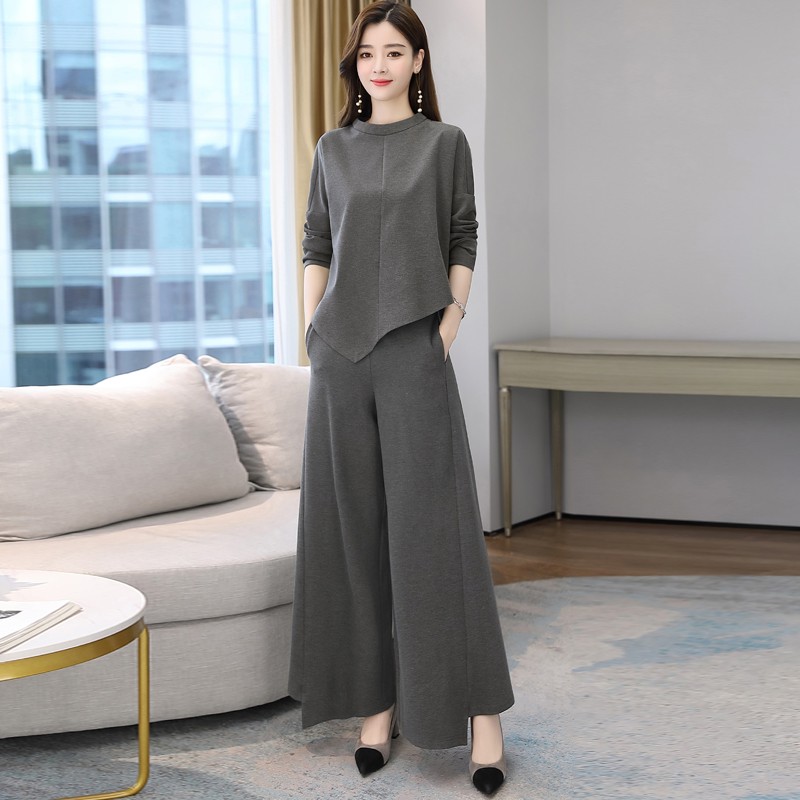 休闲坠感阔腿裤套装女2025年秋装新款大码洋气减龄时尚职业两件套