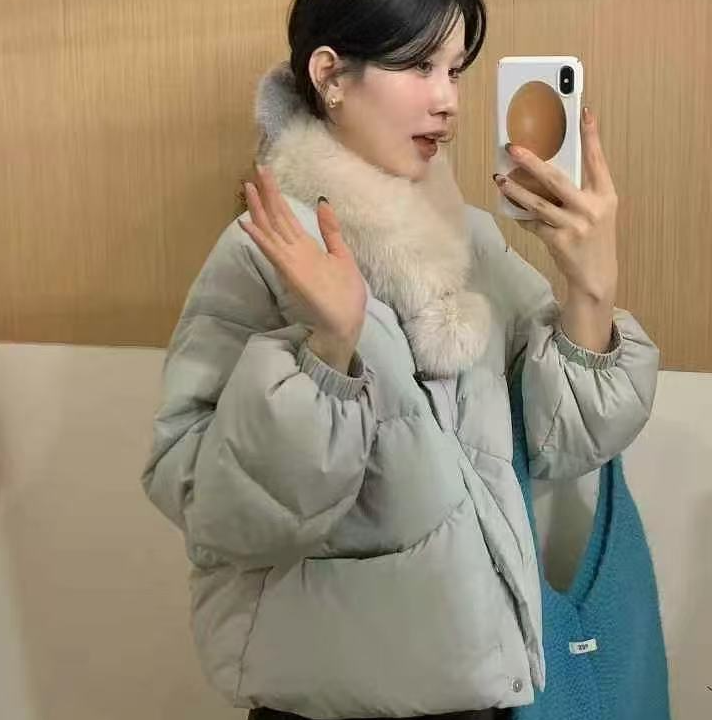 棉服宽松连帽短款保暖大毛领冬季加厚长款外套网红百搭女款时尚