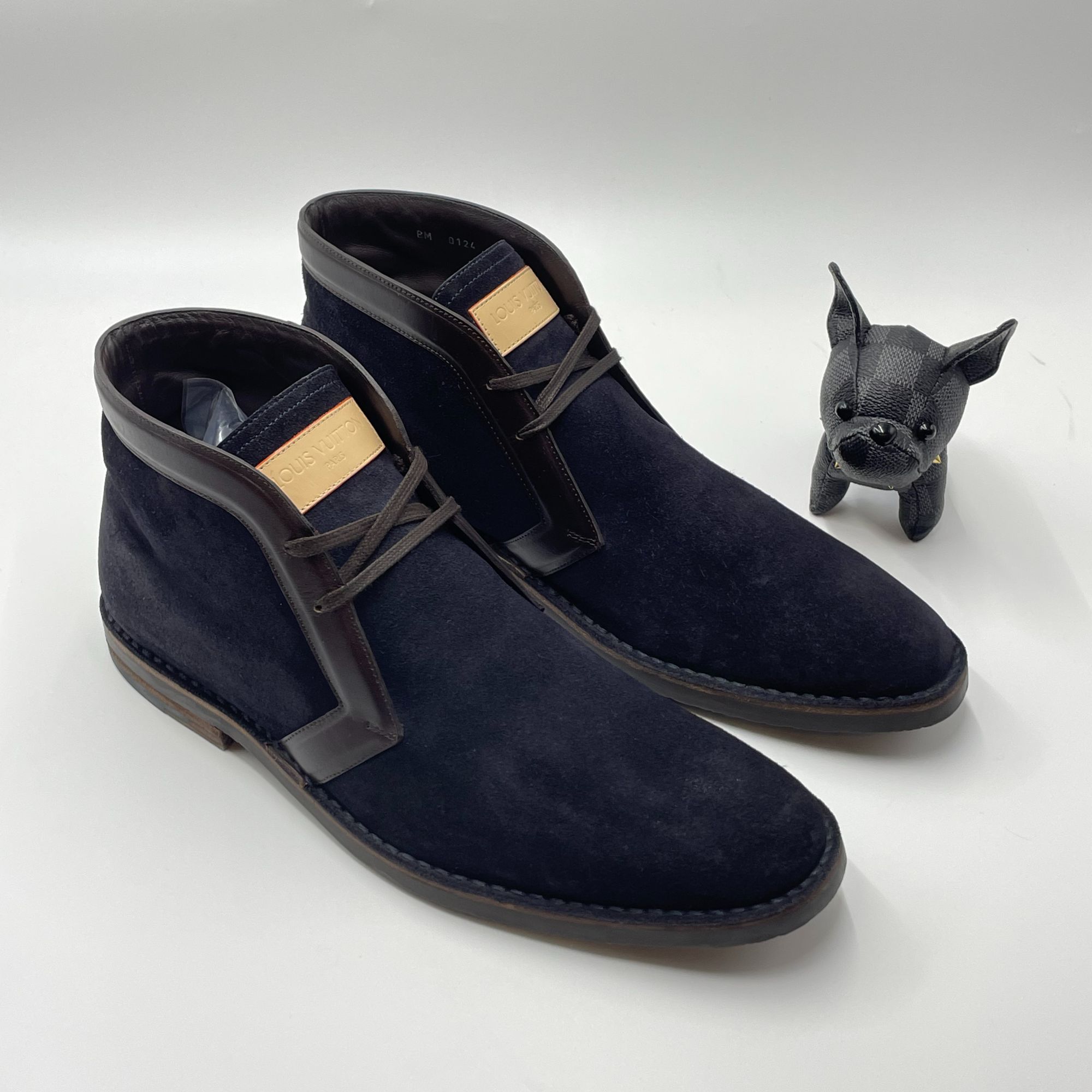 99新 LouisVuitton/路易威登 深蓝色麂皮商务切尔西靴 42码 