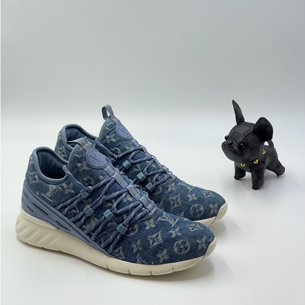 99新 LouisVuitton/路易威登 蓝色牛仔老花满印休闲运动鞋 40码