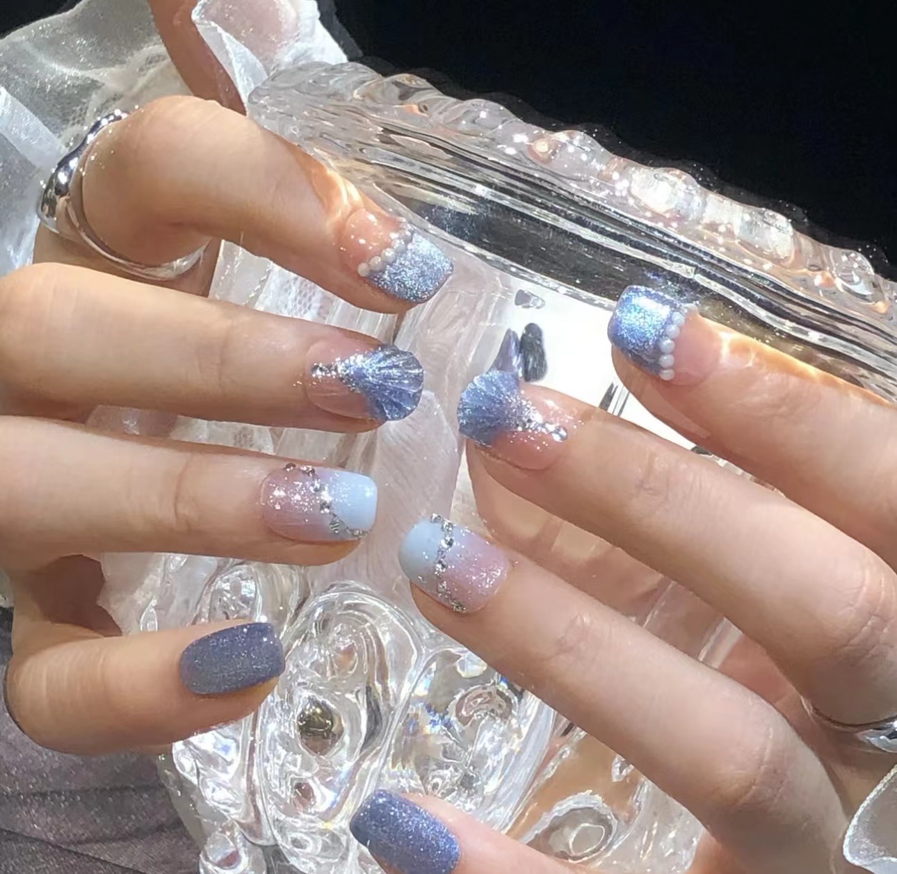 喵公子【蓝纱裙】纯手工穿戴甲可拆卸美甲光疗甲