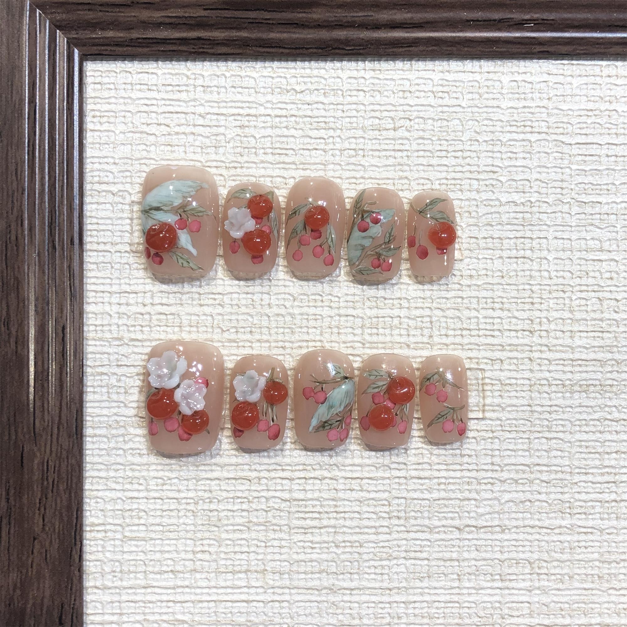 喵公子【柿子熟了】【设计师款】纯手工穿戴甲可拆卸美甲光疗甲