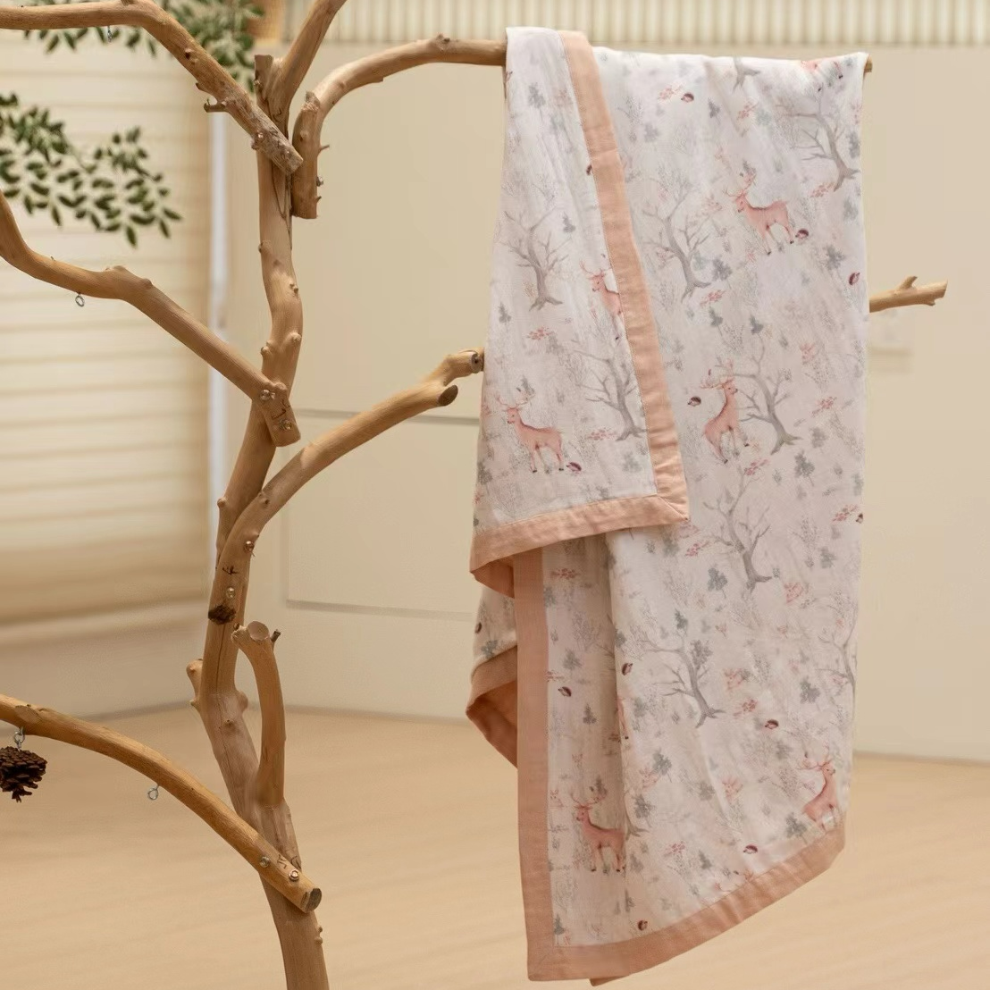 雅赞【纱布盖毯】多层新生儿多功能黄色抱毯印花柔软透气亲肤婴幼儿