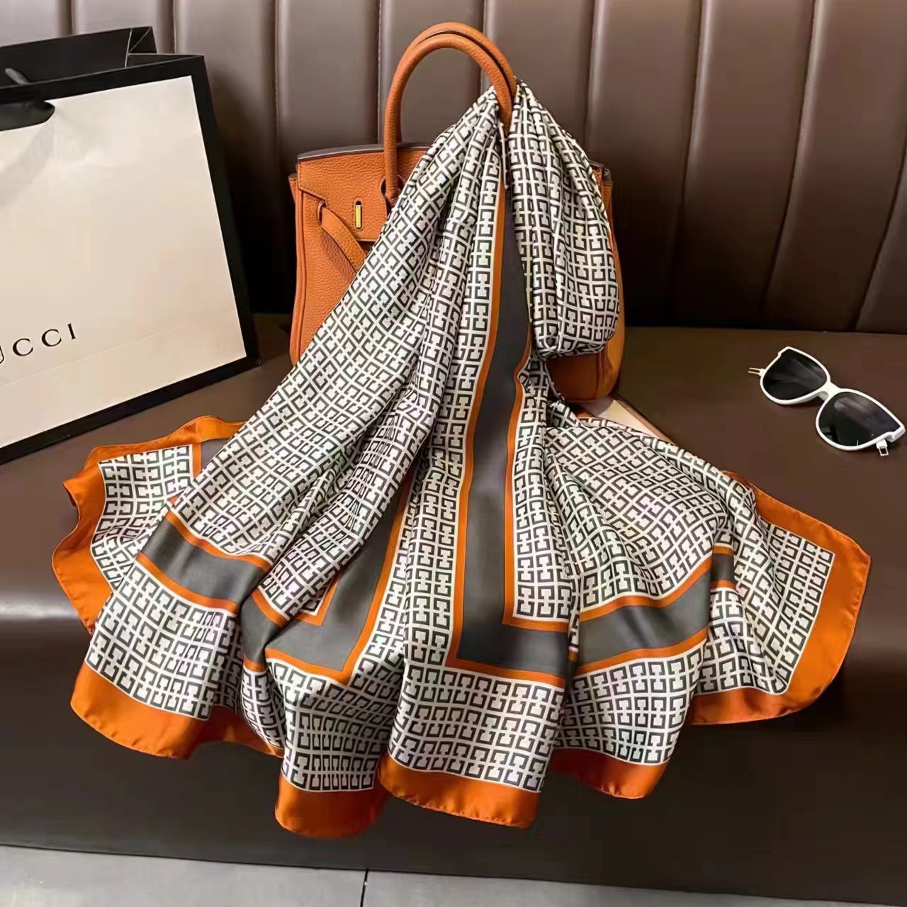 L032#春秋季新款 - 回形格 90*180气质时尚百搭围巾丝巾披肩通用