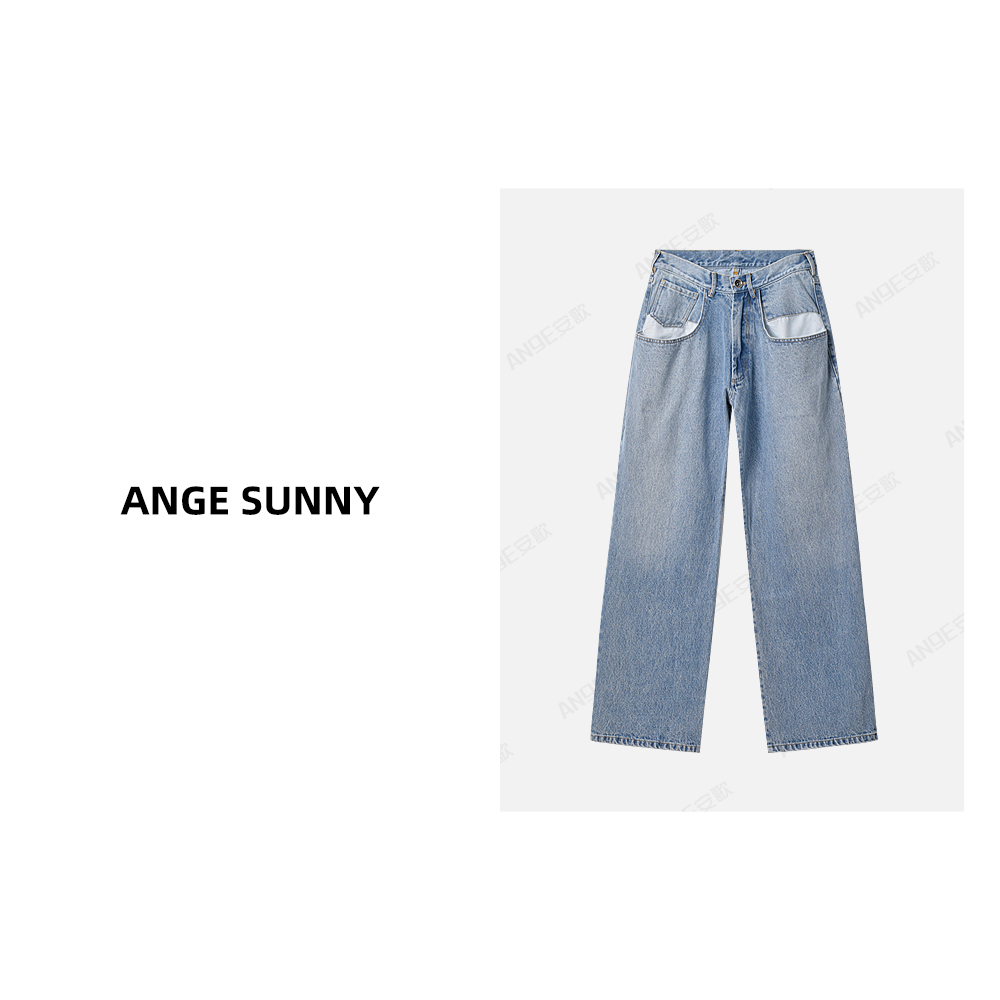 ANGE SUNNY【泫雅同款 大口袋牛仔裤 】口袋外漏水洗牛仔裤
