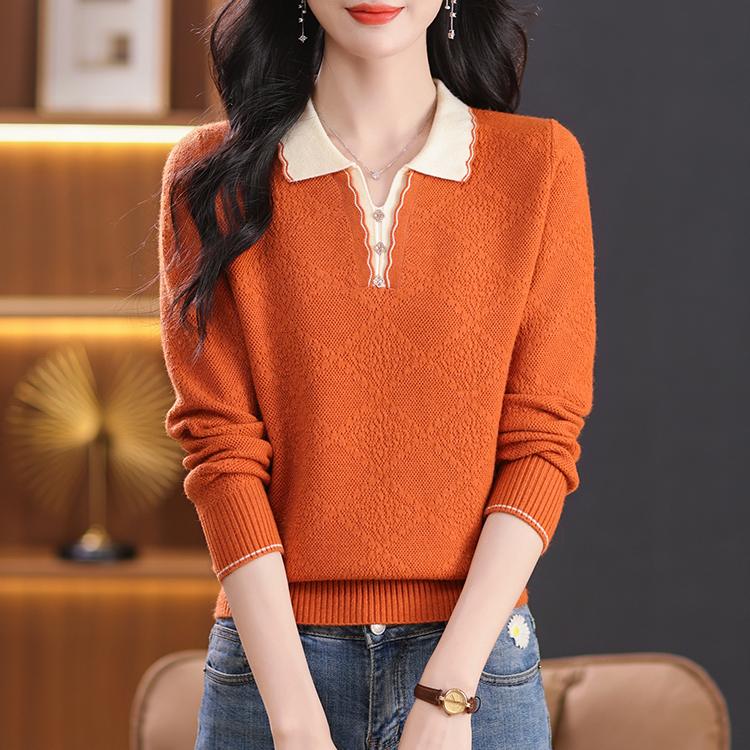 【绵羊毛】爆款百搭时尚精致上衣秋款女装气质打底翻领长袖针织衫