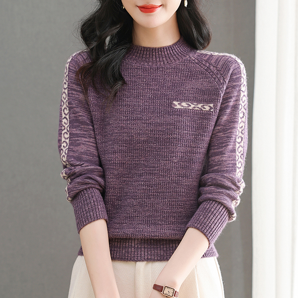 洋气百搭2024秋冬女装宽松半高领提花保暖加厚内搭套头打底毛衣
