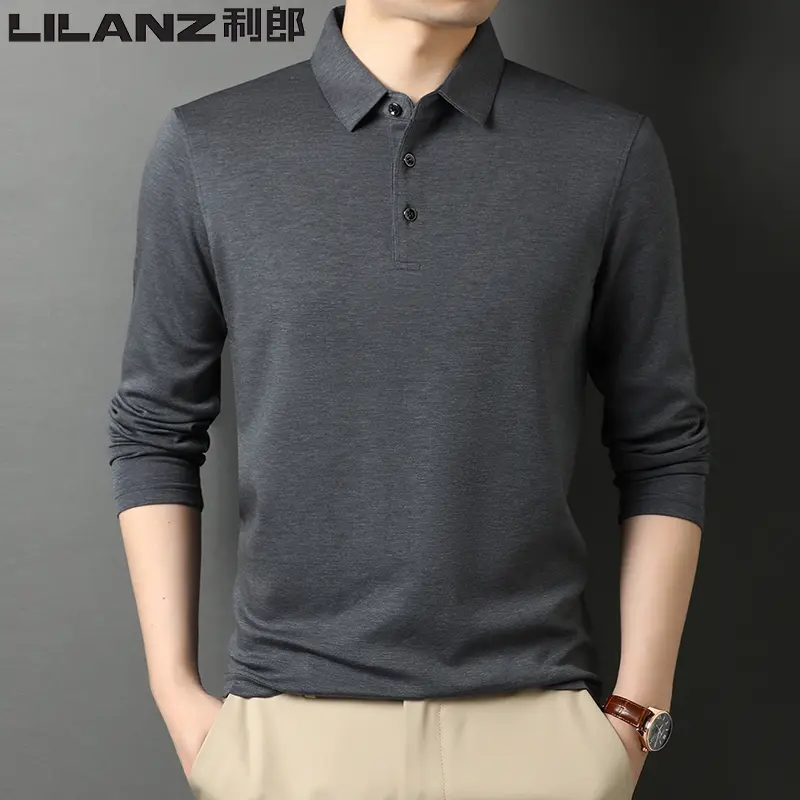 断码利/郎男士长袖T恤期秋季中青年商务POLO衫男装翻领纯色打
