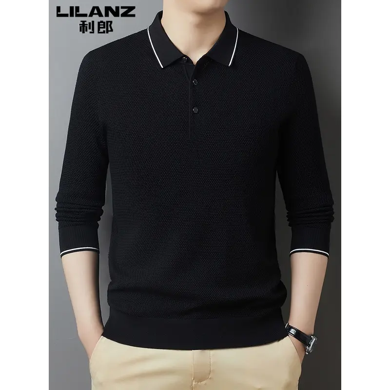 断码利/郎新款长袖t恤男翻领中年商务休闲打底针织polo衫秋装