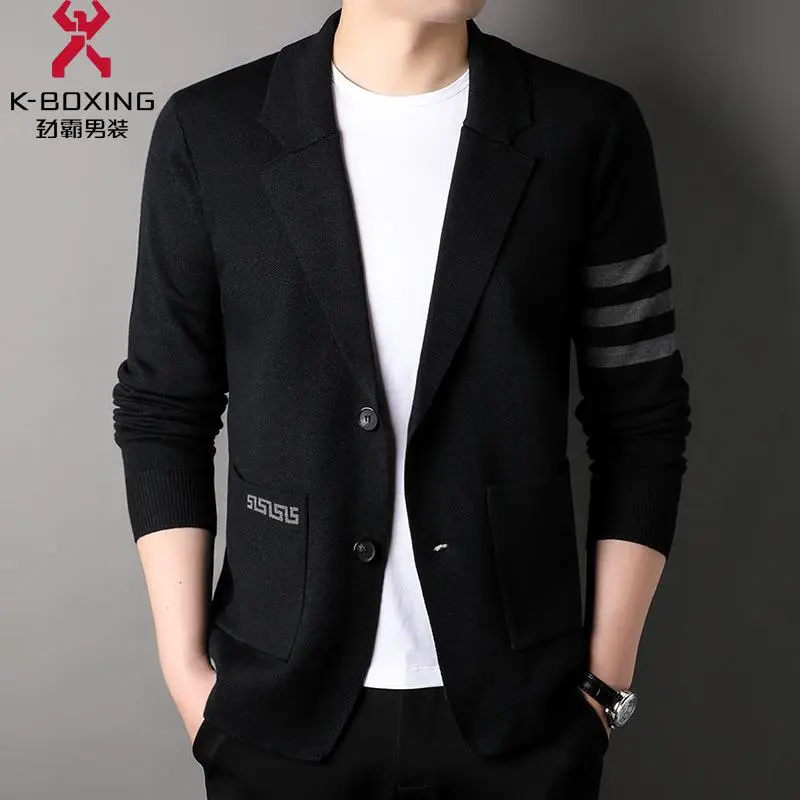 特价劲/霸男装2023秋春新款西装领男针织开衫中青年男式时尚韩版