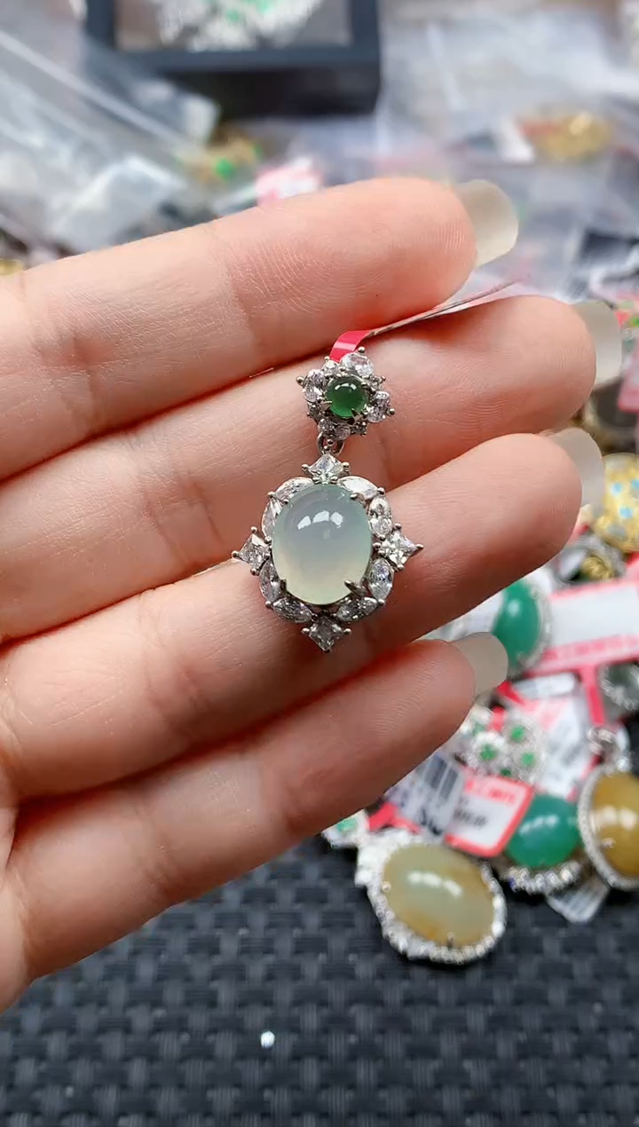 银S925镶嵌戒指翡翠天然A货缅甸翡翠