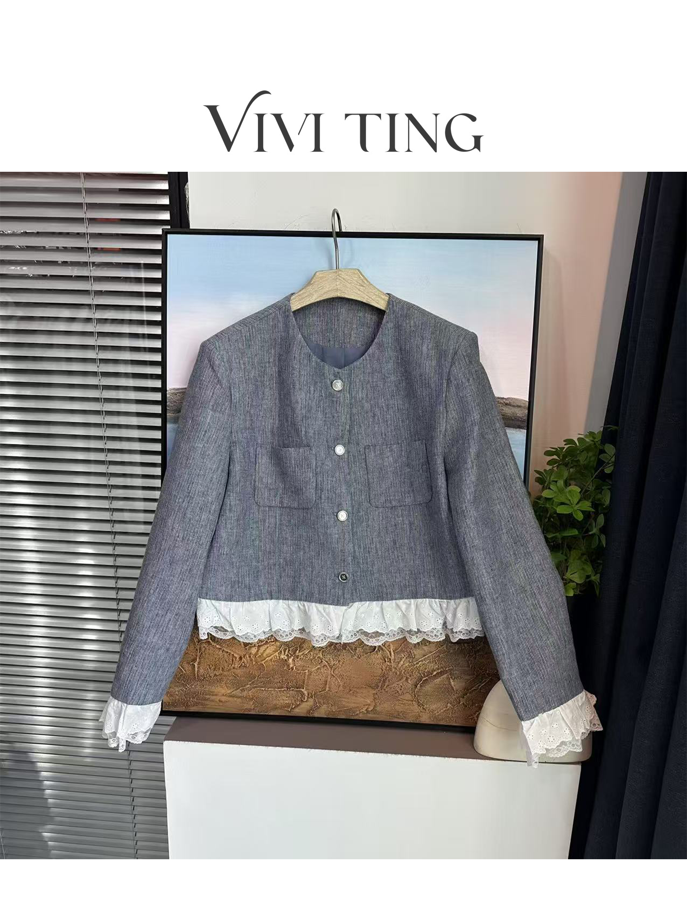 【VIVI·TING】婷姐推荐春装下蕾丝拼接袖时尚小香风单排扣外套s88