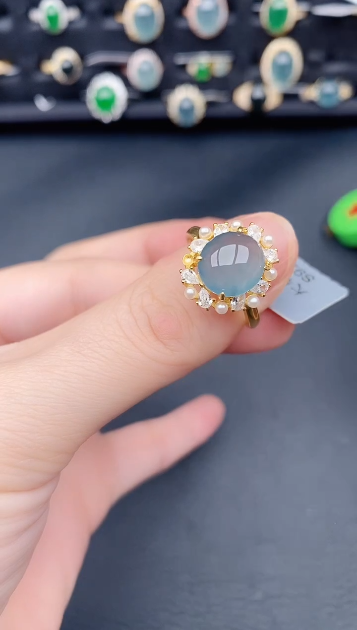 银S925镶嵌戒指翡翠天然a货翡翠580