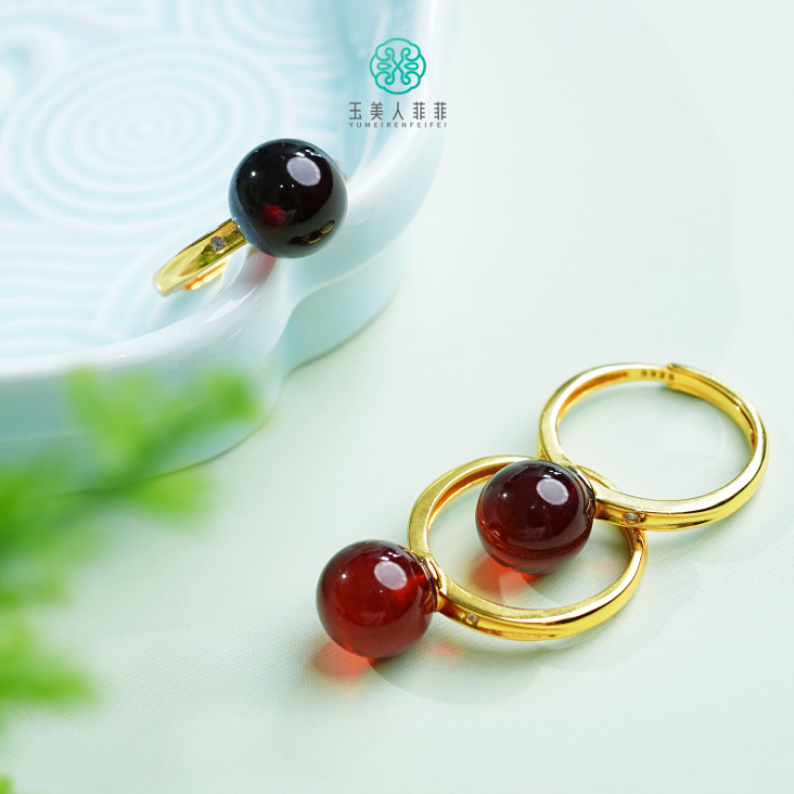 石惑珠宝·琥珀戒指-圆珠可调节戒指约9mm#多样性发一