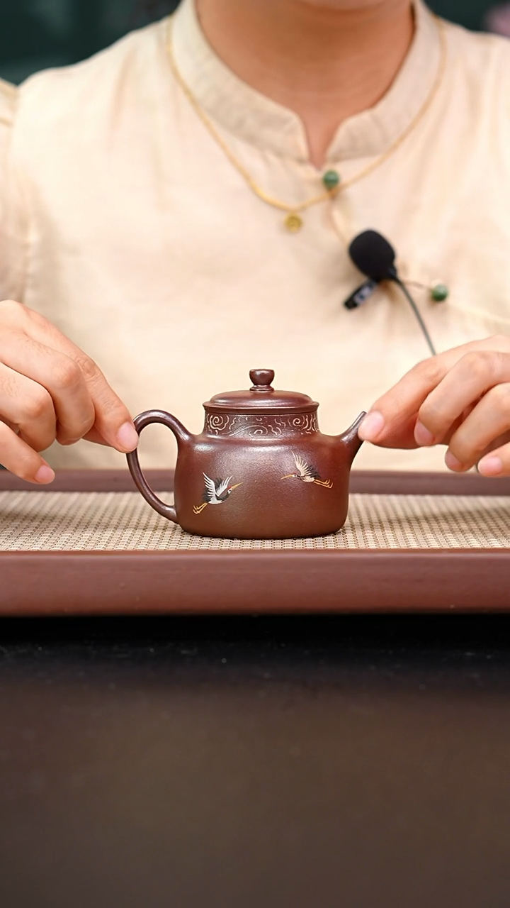茶壶紫砂红皮龙柴烧言心泥绘