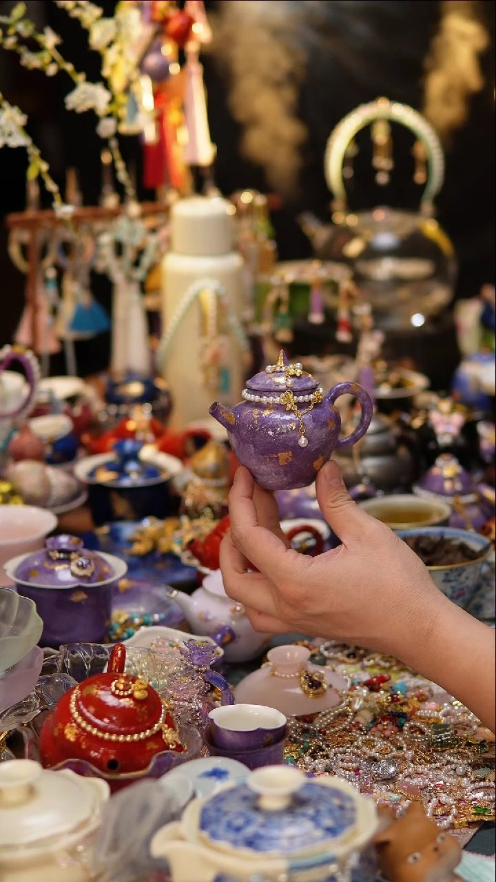 紫色大漆泡茶壶+链子