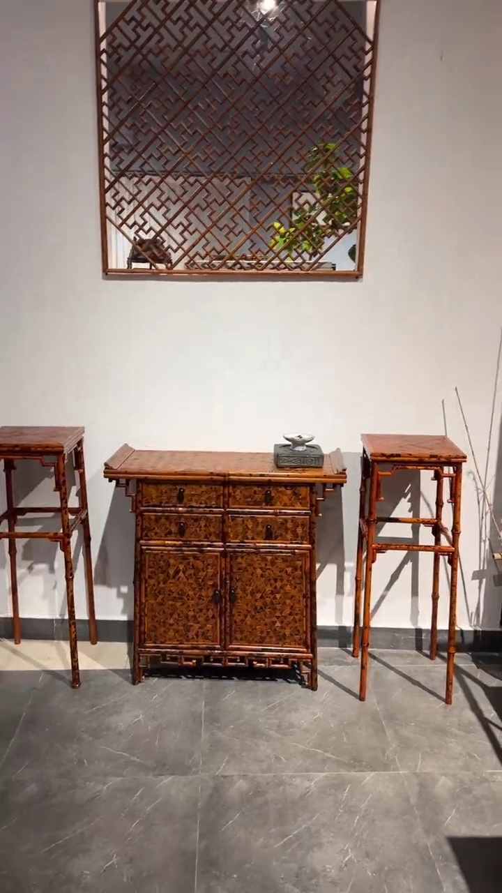 竹林*?湘妃竹三件套花几收纳柜