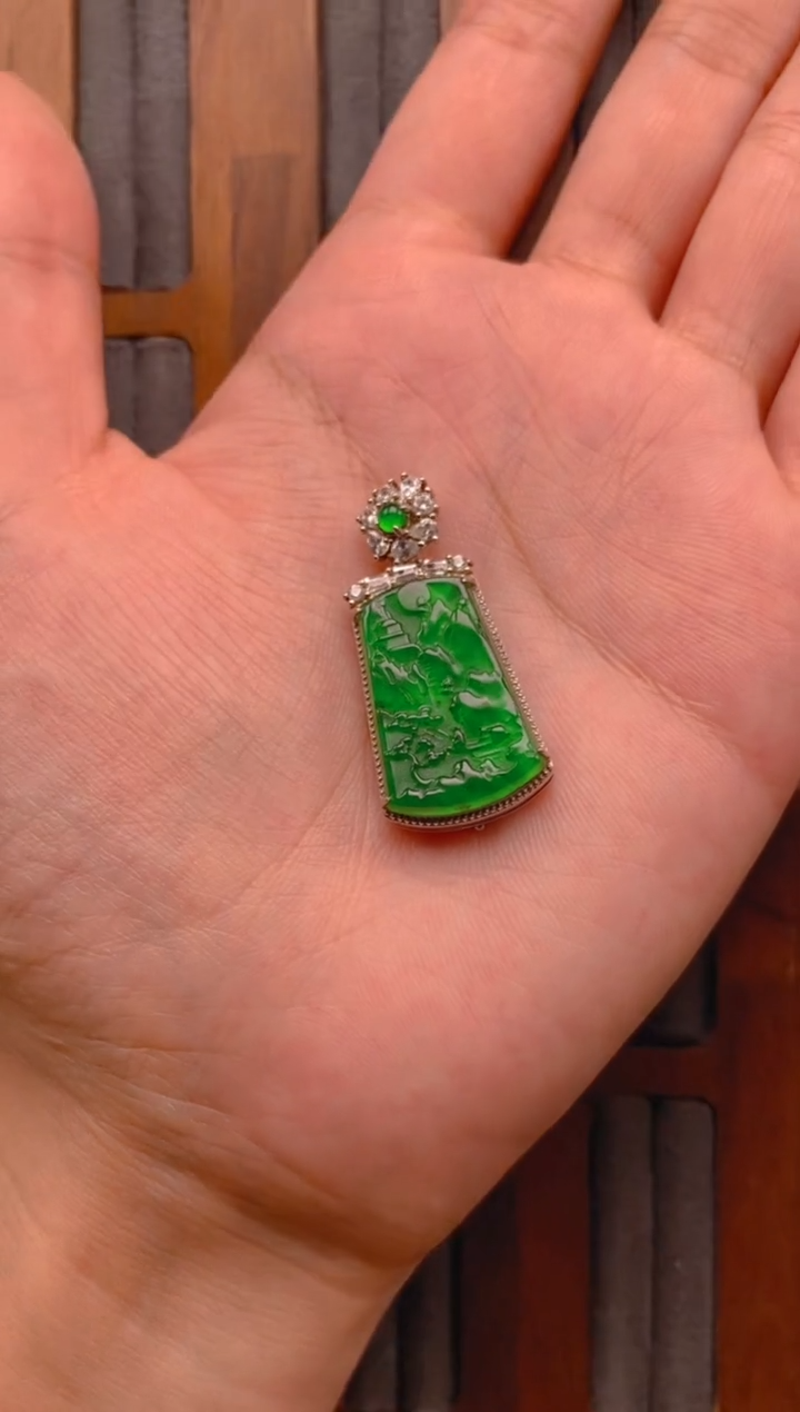 翡翠银S925镶嵌吊坠(不含链)山水