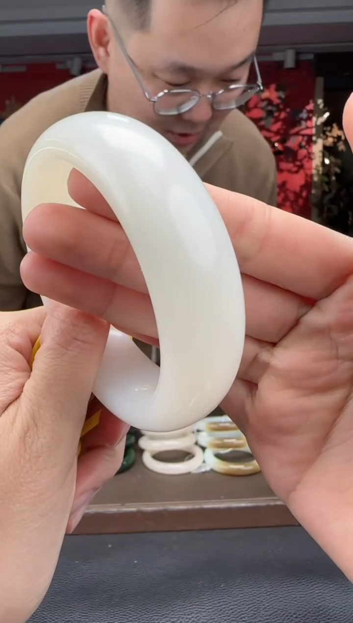 未镶嵌手镯和田玉白玉宽版正装手镯55-62