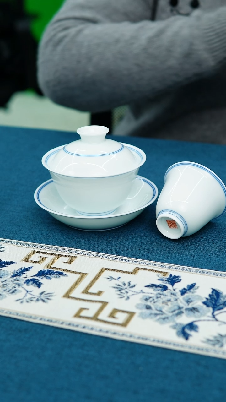 【闪购商品】双线三才盖碗120 双线撇口花神杯两个