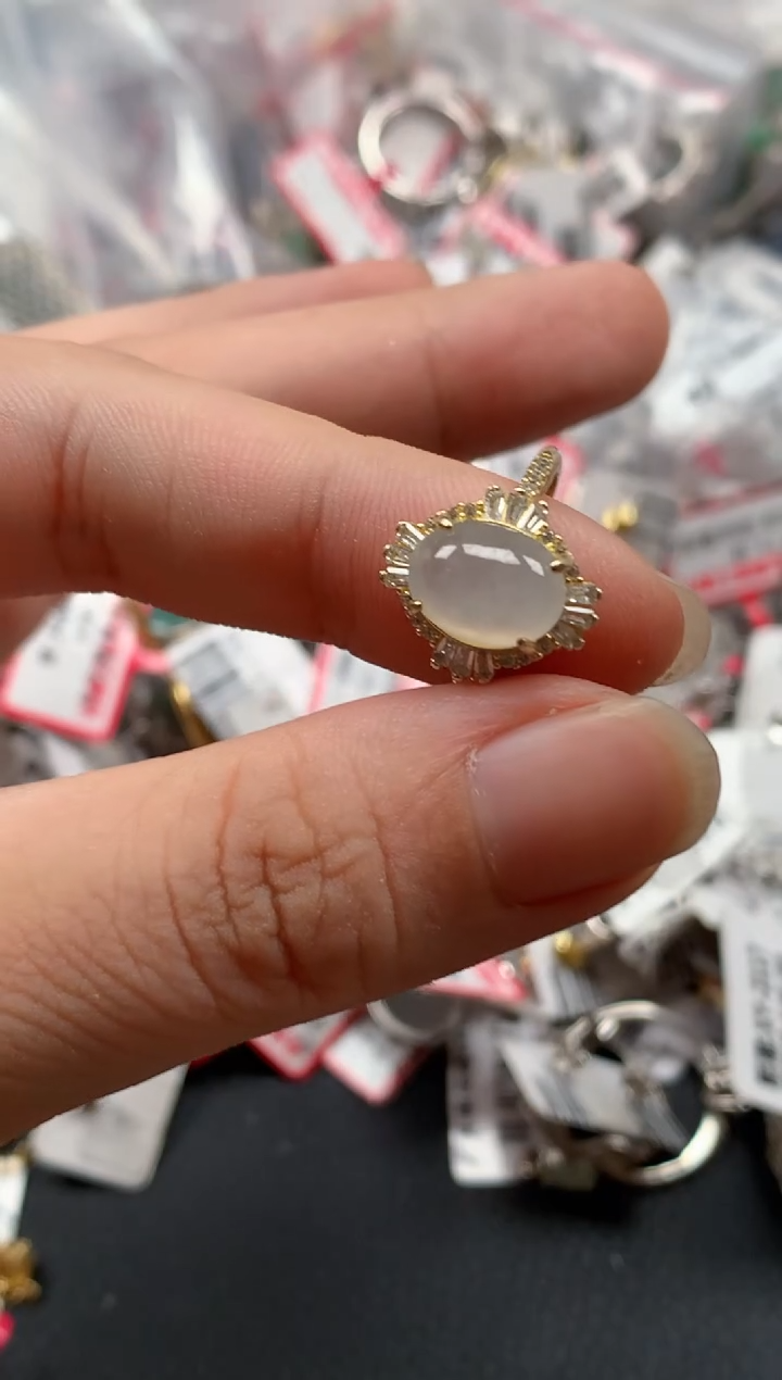 银S925镶嵌戒指翡翠天然A货缅甸翡翠
