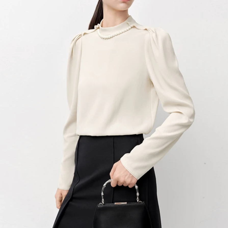 艾家商场同款女装2025秋季新款仙女风法式长袖中式蝴蝶结上衣3011