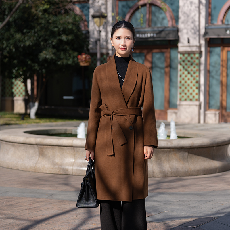 A91歌lisi系列【软黄金&15山羊绒】青果领时尚气质长款休闲羊绒外套