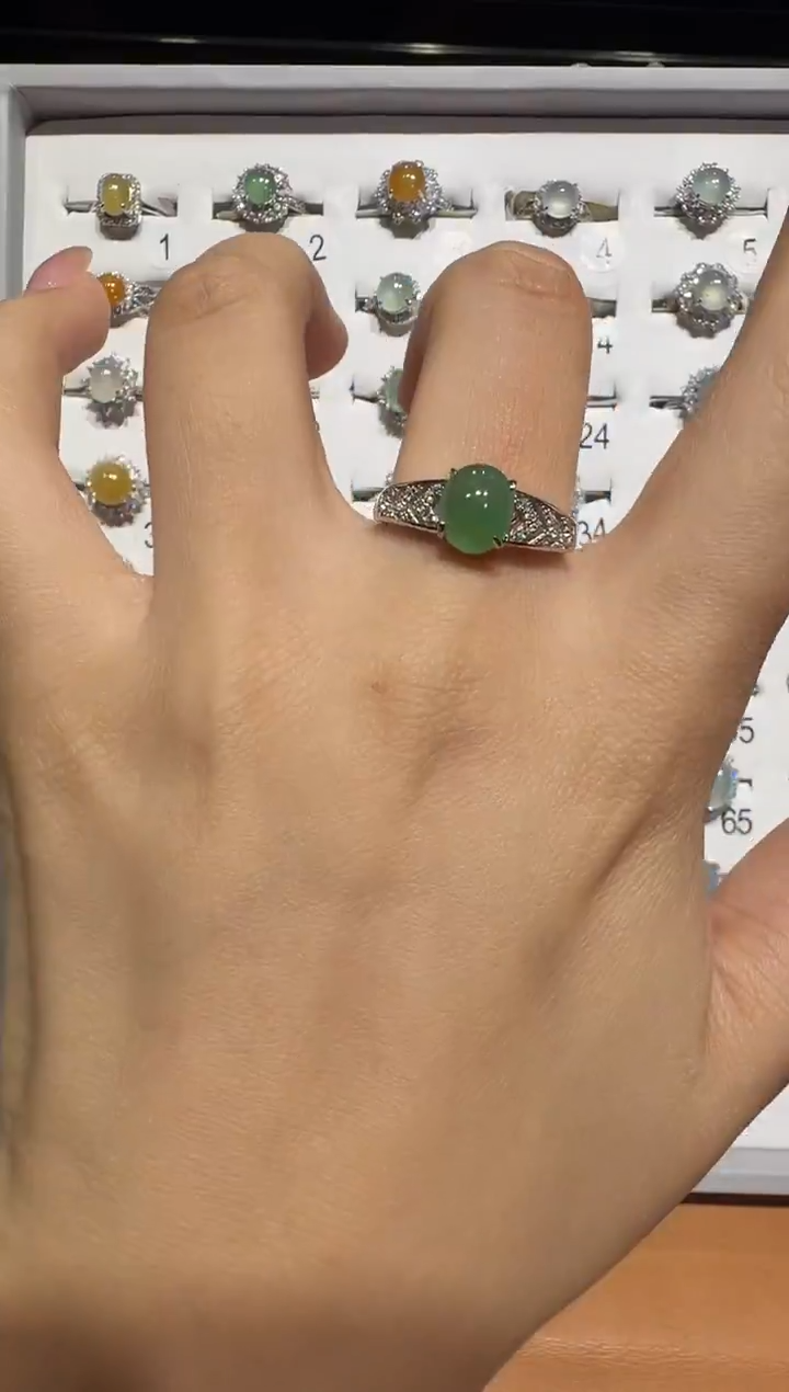 银S925镶嵌戒指翡翠925银镶翡翠戒指镶嵌262