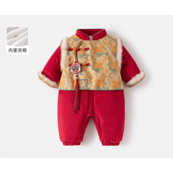 冬季宝宝新款立领拼马甲加棉加厚厚棉哈衣