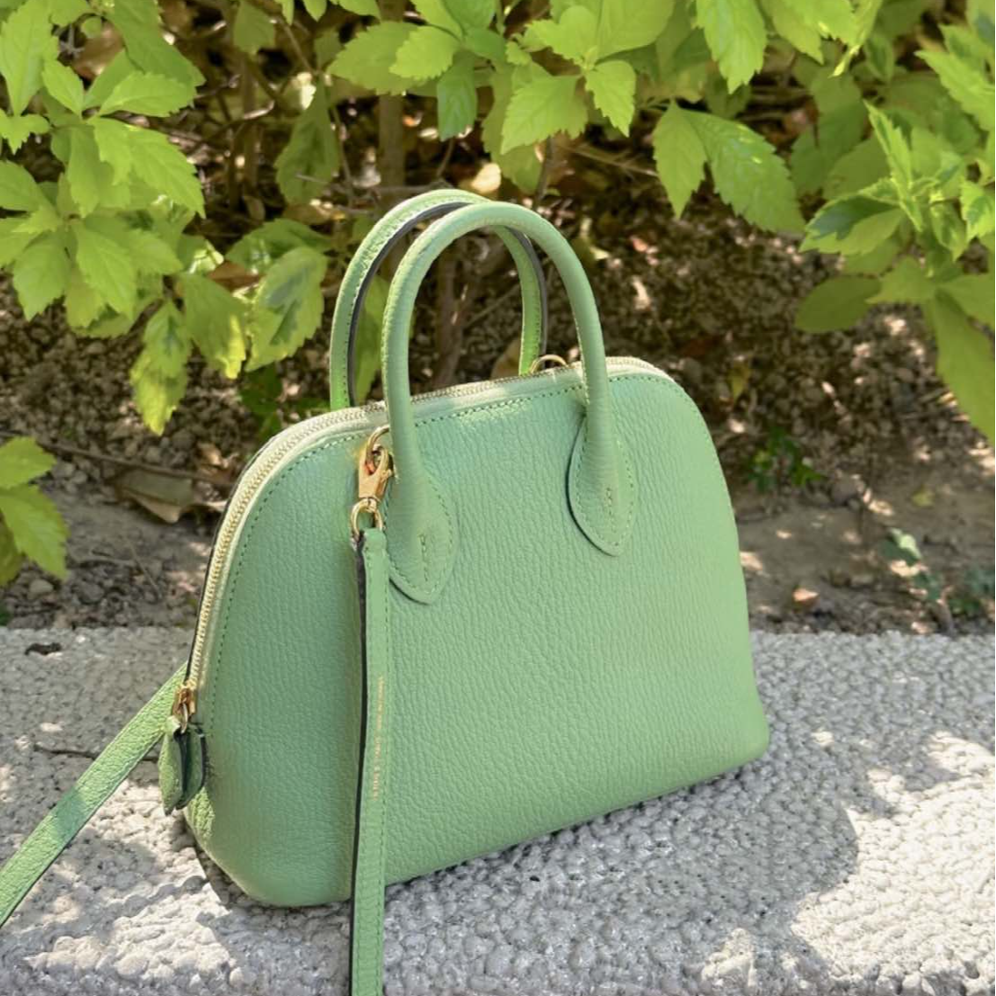 99新 Hermes/爱马仕 小花6珊 保龄球 Mini 牛油果绿 Chevre皮Y刻