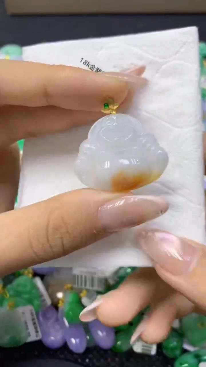 颈饰18K金镶嵌翡翠天然缅甸翡翠A货