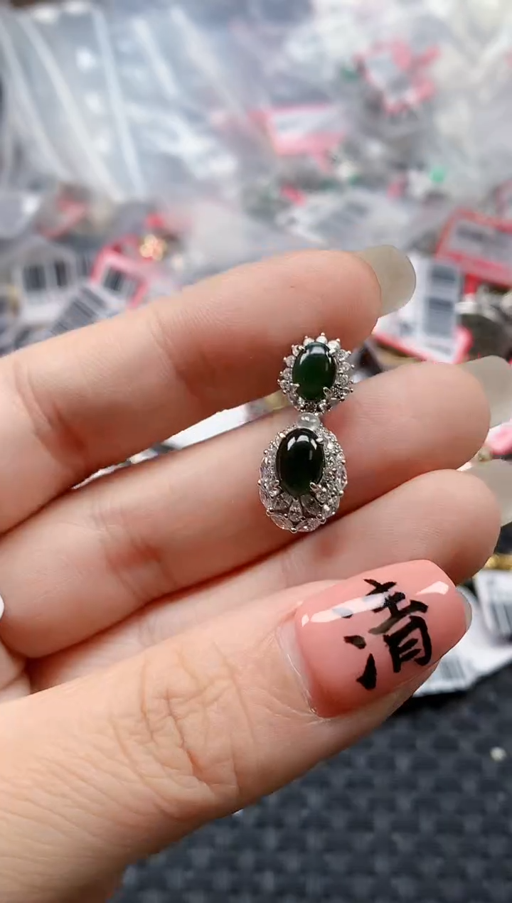 银S925镶嵌戒指翡翠天然A货缅甸翡翠