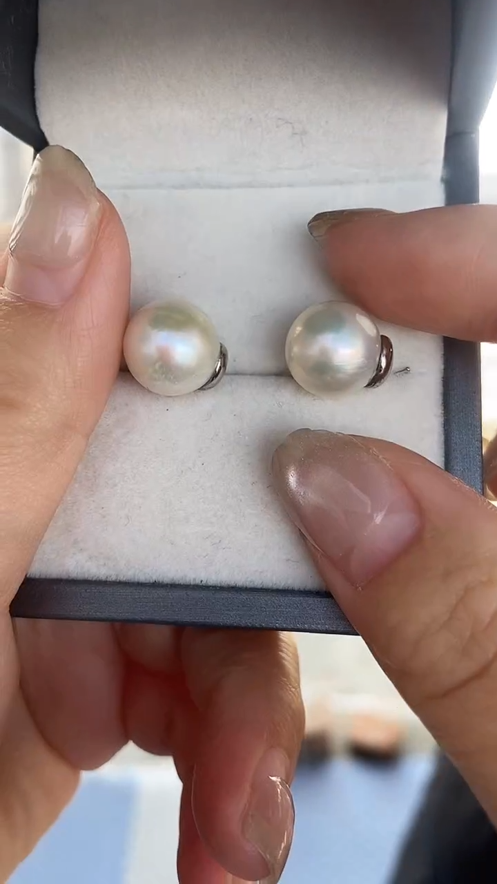 颈饰银S925镶嵌淡水珍珠12-13mm正圆珍珠耳勾