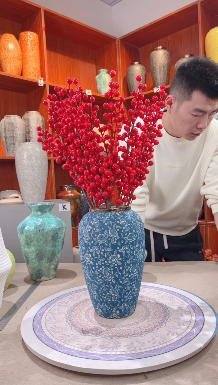 【闪购商品】瓶青花芙蓉中号 陶瓷花瓶 无花
