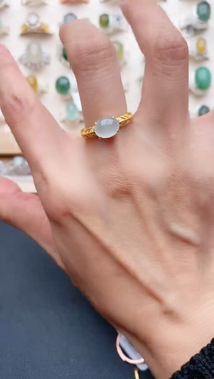 【闪购商品】翡翠戒指银S925镶嵌缅甸天然翡翠444   6-4