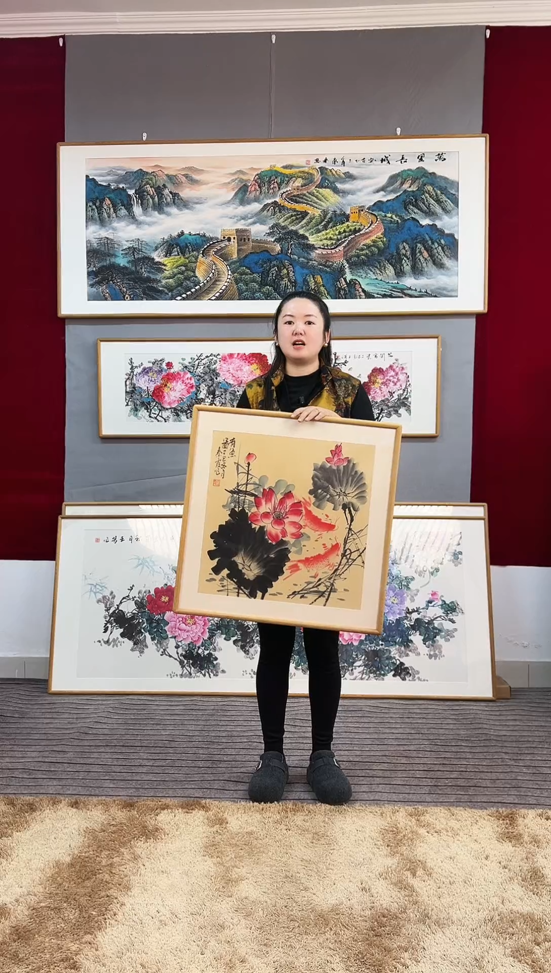 国画手绘荷花62*62尺寸