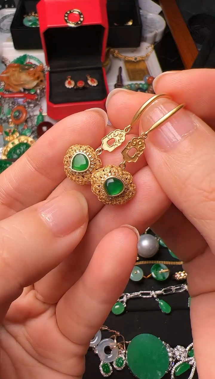 【闪购商品】翡翠耳饰18K金镶嵌【闪购商品】