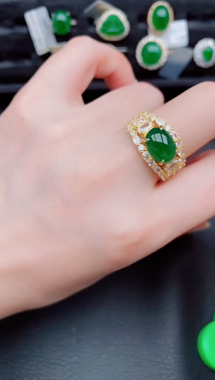 【闪购商品】翡翠戒指银S925镶嵌天然a货翡翠687