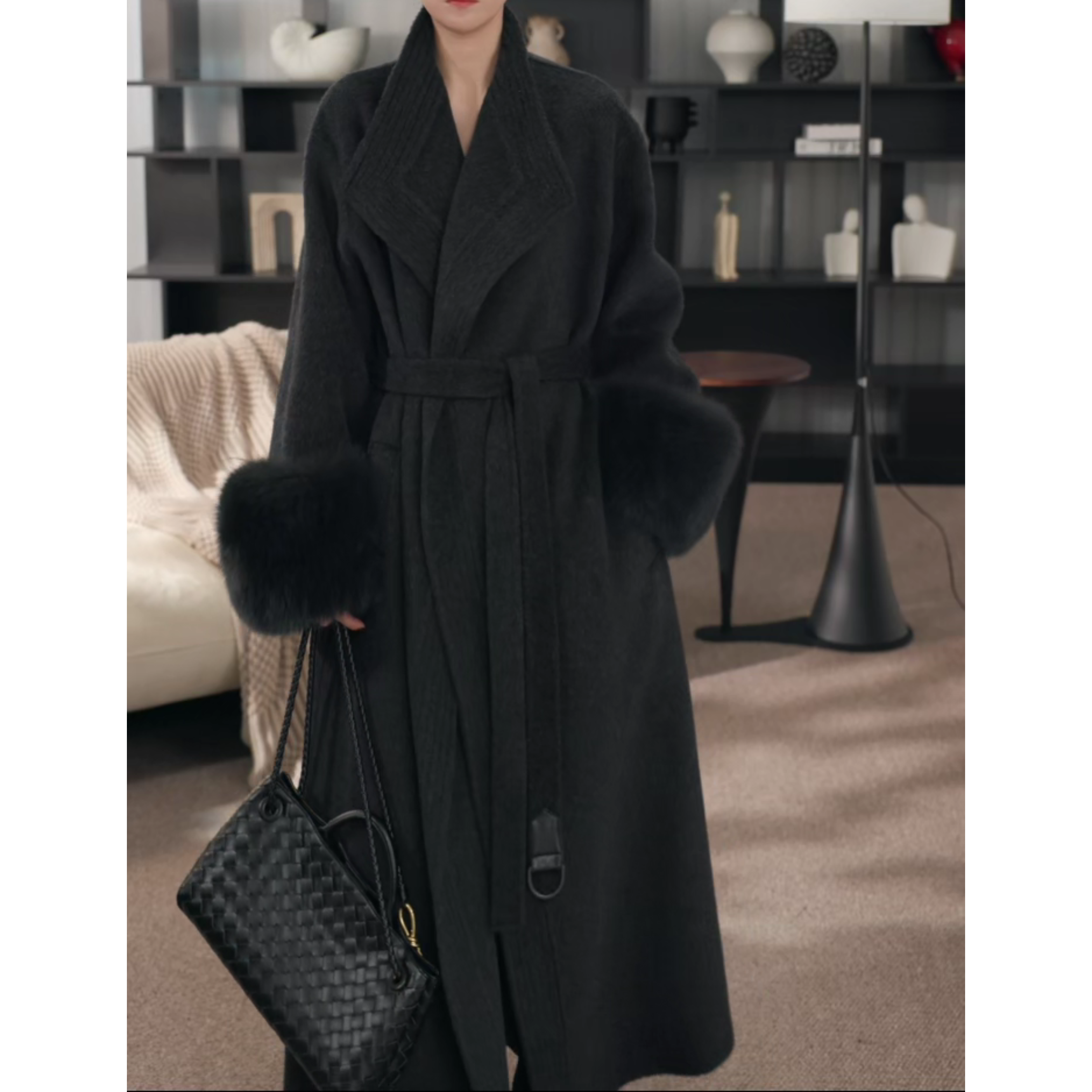 卢尚新款毛圈气质压格门襟大衣00070