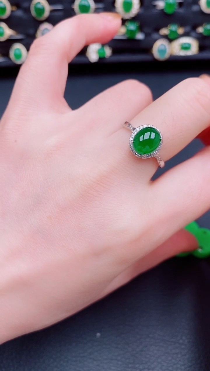 【闪购商品】翡翠戒指银S925镶嵌天然a货翡翠49
