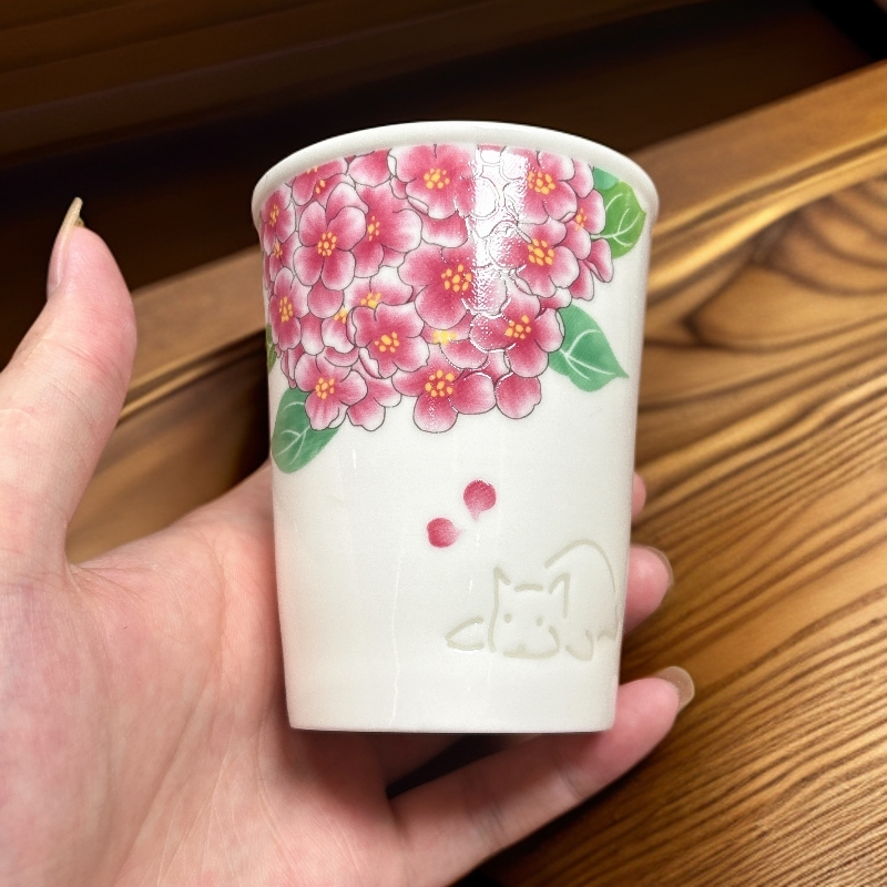 红绣球玲珑家用手工陶瓷可乐杯适合办公室品茗使用1559主人杯彩杯