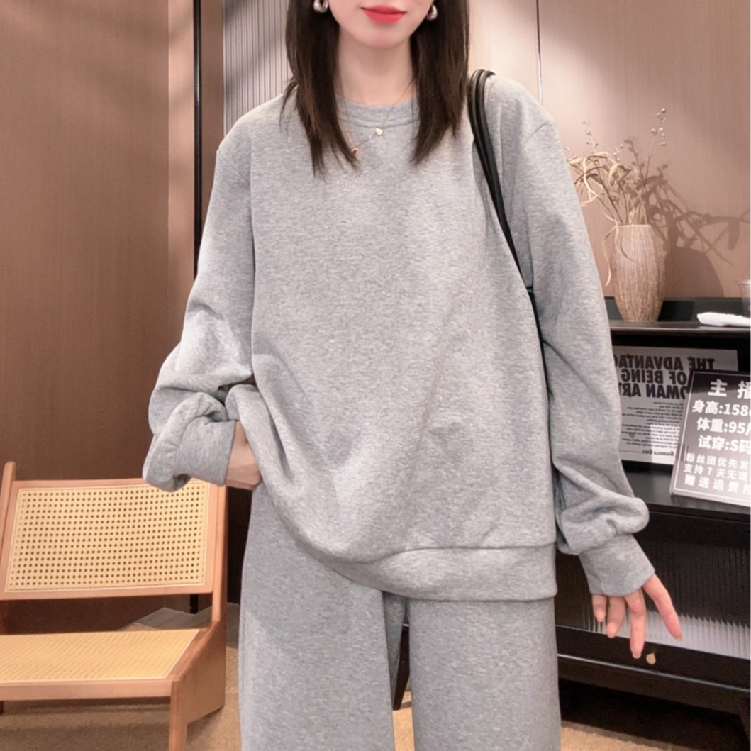 相菲原创一秋冬新款韩版圆领休闲套头卫衣女宽松显瘦纯色长袖卫衣