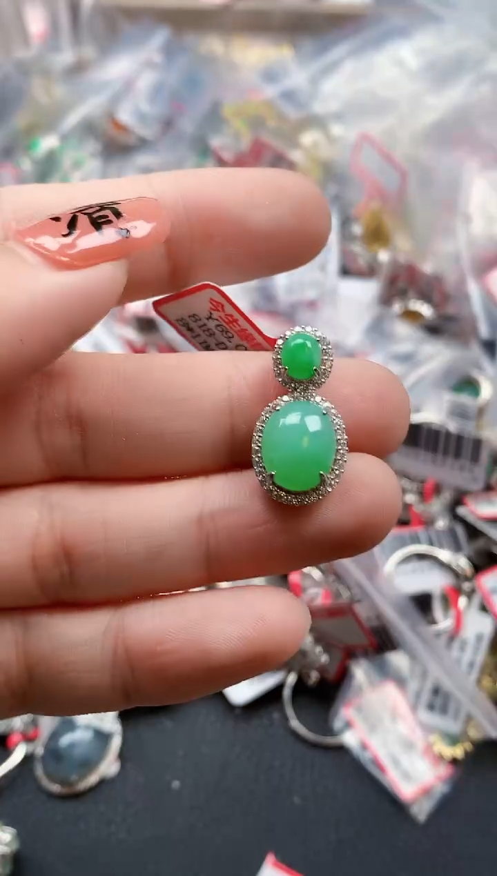 银S925镶嵌戒指翡翠天然A货缅甸翡翠