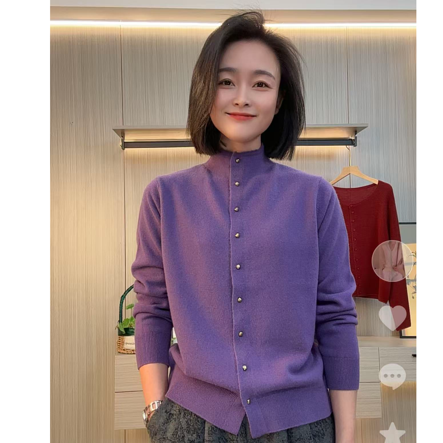 DY大颖家爆款高端A级100%绵羊毛半高领纯色开衫时尚百搭气质显瘦