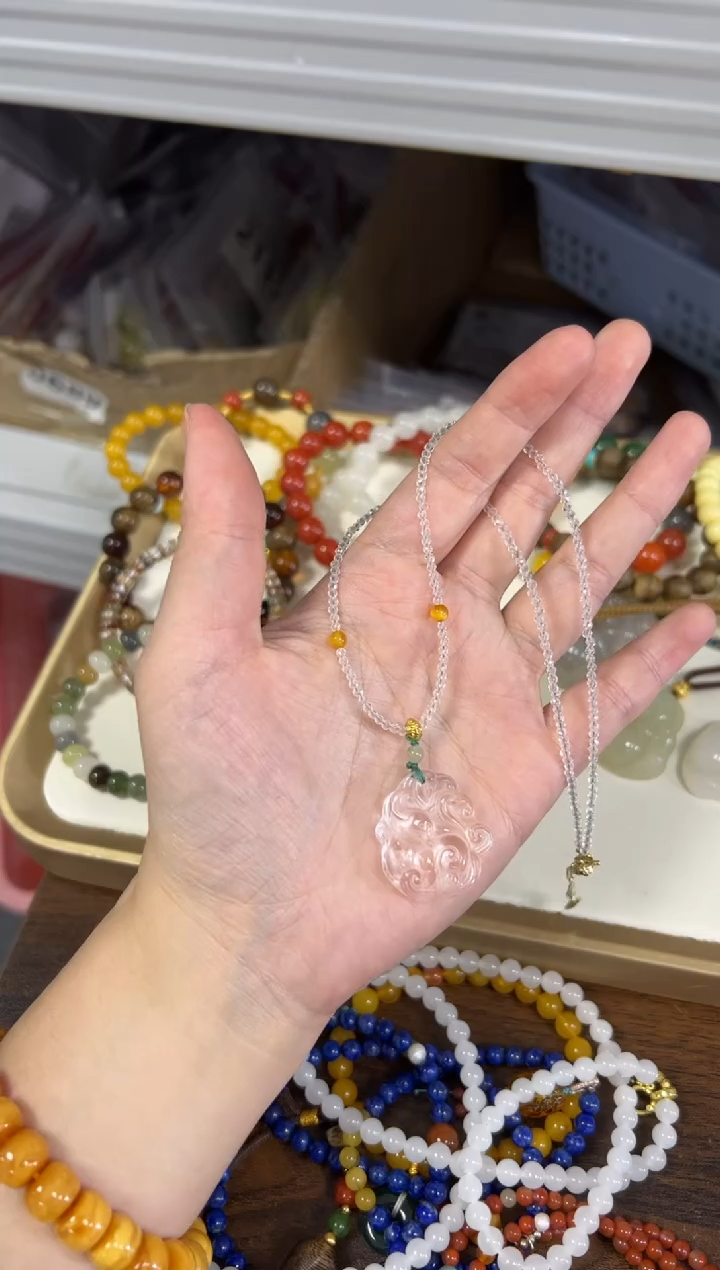 项链未镶嵌水晶白水晶九尾狐切面珠项链[79]